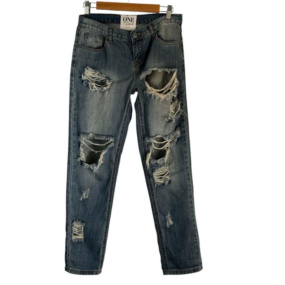 One Teaspoon Awesome Baggies Blue Distressed Grunge Relaxed‎ Jeans Womens 26